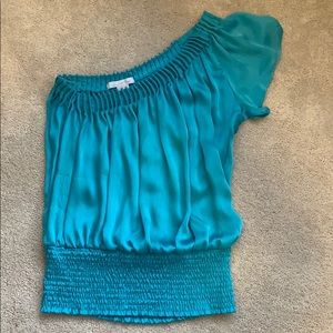 One Shoulder Aqua Blouse